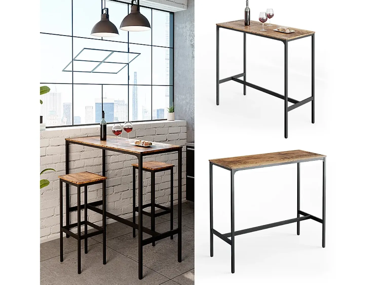 Móvel De Bar|Vicco Mesa de bar madeira antiga 120x50x105 fyrk Castanho