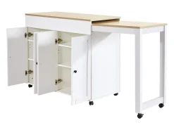 Móvel De Bar|Merax Mesa de bar moderna extensível - 118-180 x 50 x 94,6 cm - com 4 portas - para sala de jantar - MDF - branca Branco