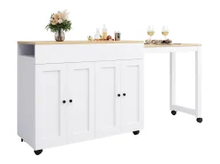 Móvel De Bar|Merax Mesa de bar moderna extensível - 118-180 x 50 x 94,6 cm - com 4 portas - para sala de jantar - MDF - branca Branco
