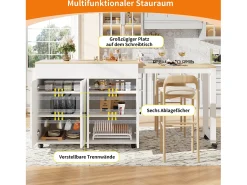 Móvel De Bar|Merax Mesa de bar moderna extensível - 118-180 x 50 x 94,6 cm - com 4 portas - para sala de jantar - MDF - branca Branco