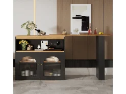 Mesa de bar moderna, extensível, com espaço de armazenamento, giratória, para sala de jantar, com faixa de luz LED de 1 m, preta.^ Móvel De Bar