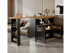 Mesa de bar moderna, extensível, com espaço de armazenamento, giratória, para sala de jantar, com faixa de luz LED de 1 m, preta.^ Móvel De Bar