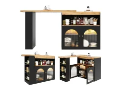 Mesa de bar moderna, extensível, com espaço de armazenamento, giratória, para sala de jantar, com faixa de luz LED de 1 m, preta.^ Móvel De Bar