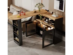 Mesa de bar moderna, extensível, com espaço de armazenamento, giratória, para sala de jantar, com faixa de luz LED de 1 m, preta.^ Móvel De Bar
