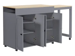 Móvel De Bar*Merax Mesa de bar moderna extensível - 118-180 x 50 x 94,6 cm - com 4 portas + 6 prateleiras - MDF - cinza Cinzento