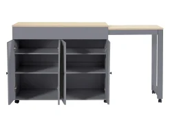 Móvel De Bar*Merax Mesa de bar moderna extensível - 118-180 x 50 x 94,6 cm - com 4 portas + 6 prateleiras - MDF - cinza Cinzento