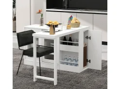 Outlet Mesa de bar moderna, extensível, giratória 360°, com espaço de armazenamento, branca. Branco