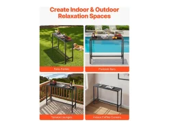 New Mesa de Bar SucceBuy Alta Exterior, 120 x 37,5 cm, Mesa de Jantar Retangular, com Tampo Impermeável, Estrutura de Metal Resistente, Mobiliário de Jardim Preto