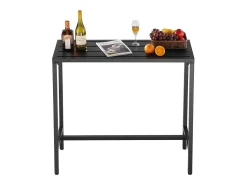 New Mesa de Bar SucceBuy Alta Exterior, 120 x 37,5 cm, Mesa de Jantar Retangular, com Tampo Impermeável, Estrutura de Metal Resistente, Mobiliário de Jardim Preto