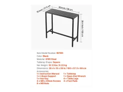 Móvel De Bar| Mesa de Bar SucceBuy Alta Exterior, 100 x 37,5 cm, Mesa de Jantar Retangular, com Tampo Impermeável, Estrutura de Metal Resistente, Mobiliário de Jardim Preto