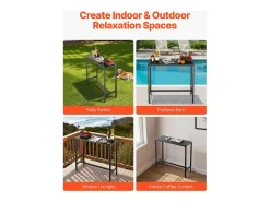 Móvel De Bar| Mesa de Bar SucceBuy Alta Exterior, 100 x 37,5 cm, Mesa de Jantar Retangular, com Tampo Impermeável, Estrutura de Metal Resistente, Mobiliário de Jardim Preto