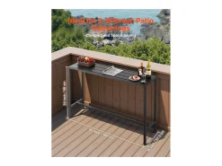 Móvel De Bar* Mesa de Bar SucceBuy Alta Exterior, 140 x 37,5 cm, Mesa de Jantar Retangular, com Tampo Impermeável, Estrutura de Metal Resistente, Mobiliário de Jardim Preto