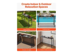 Móvel De Bar* Mesa de Bar SucceBuy Alta Exterior, 140 x 37,5 cm, Mesa de Jantar Retangular, com Tampo Impermeável, Estrutura de Metal Resistente, Mobiliário de Jardim Preto