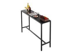 Móvel De Bar* Mesa de Bar SucceBuy Alta Exterior, 140 x 37,5 cm, Mesa de Jantar Retangular, com Tampo Impermeável, Estrutura de Metal Resistente, Mobiliário de Jardim Preto
