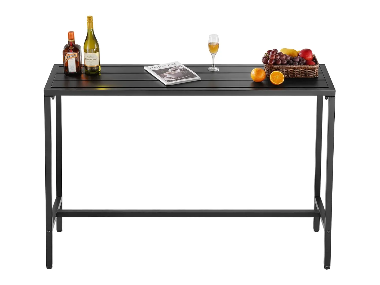 Móvel De Bar* Mesa de Bar SucceBuy Alta Exterior, 140 x 37,5 cm, Mesa de Jantar Retangular, com Tampo Impermeável, Estrutura de Metal Resistente, Mobiliário de Jardim Preto