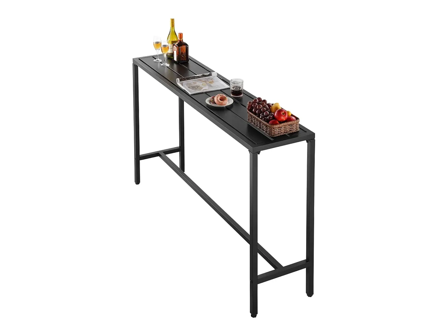 Mesa de Bar SucceBuy Alta Exterior, 160 x 37,5 cm, Mesa de Jantar Retangular, com Tampo Impermeável, Estrutura de Metal Resistente, Mobiliário de Jardim^ Móvel De Bar