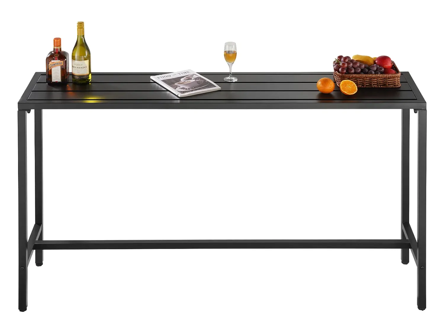 Mesa de Bar SucceBuy Alta Exterior, 160 x 37,5 cm, Mesa de Jantar Retangular, com Tampo Impermeável, Estrutura de Metal Resistente, Mobiliário de Jardim^ Móvel De Bar