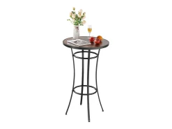 Móvel De Bar| Mesa de Bar SucceBuy Redonda, 60x101 cm, Mesa de Bistrô Alta Exterior, com Tampo, Estrutura de Metal Resistente, Mobiliário de Jardim para Pátio, Terraço Preto