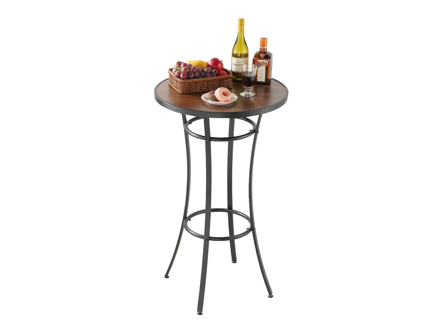 Móvel De Bar| Mesa de Bar SucceBuy Redonda, 60x101 cm, Mesa de Bistrô Alta Exterior, com Tampo, Estrutura de Metal Resistente, Mobiliário de Jardim para Pátio, Terraço Preto