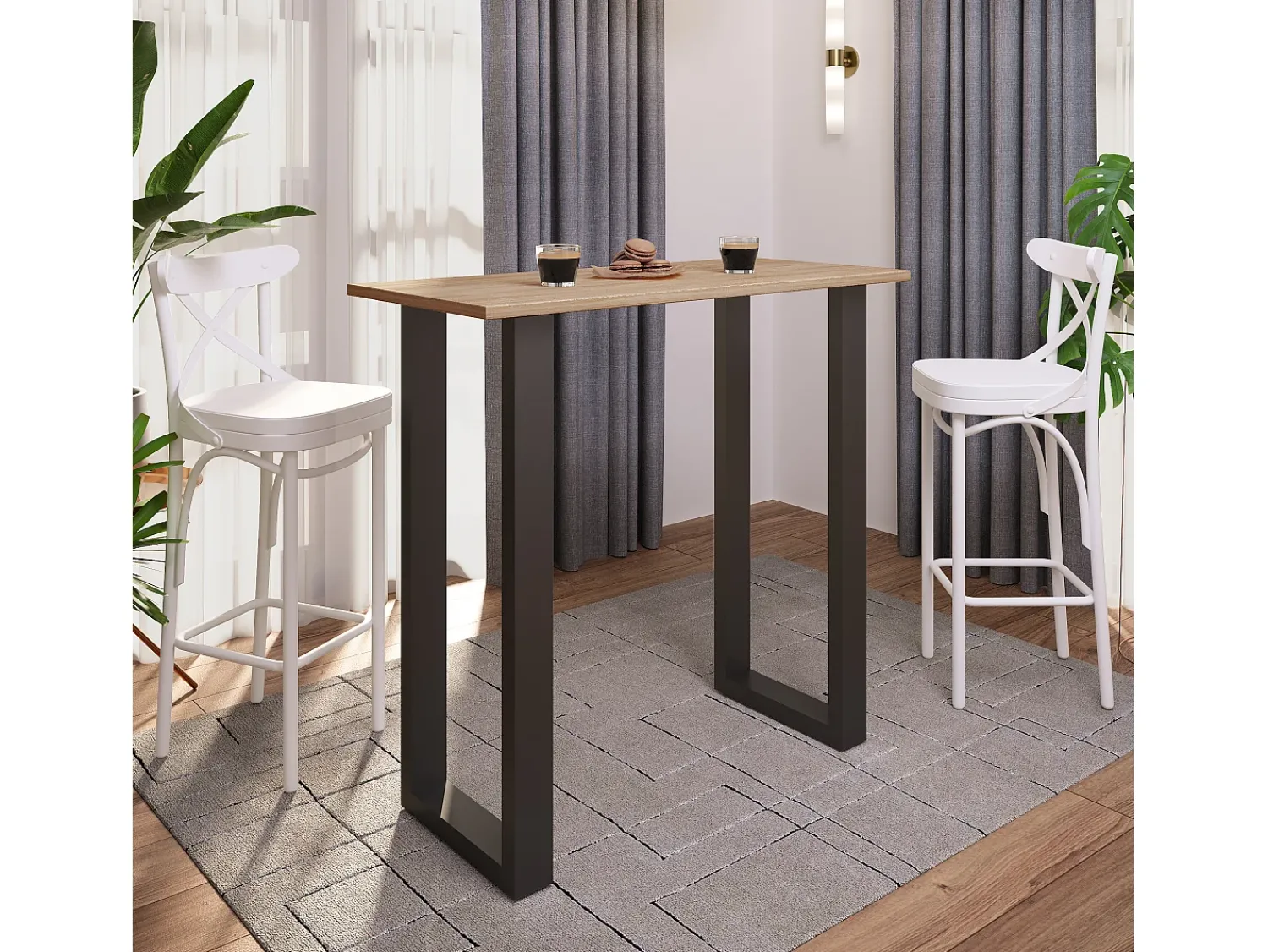 Móvel De Bar|VCM Mesa de bar | Tresen | Mesa em pé | Mesa alta | Mesa de mesa com rolamentos - Xona 110x50 cm (Preto / Sonoma Oak) Multicor