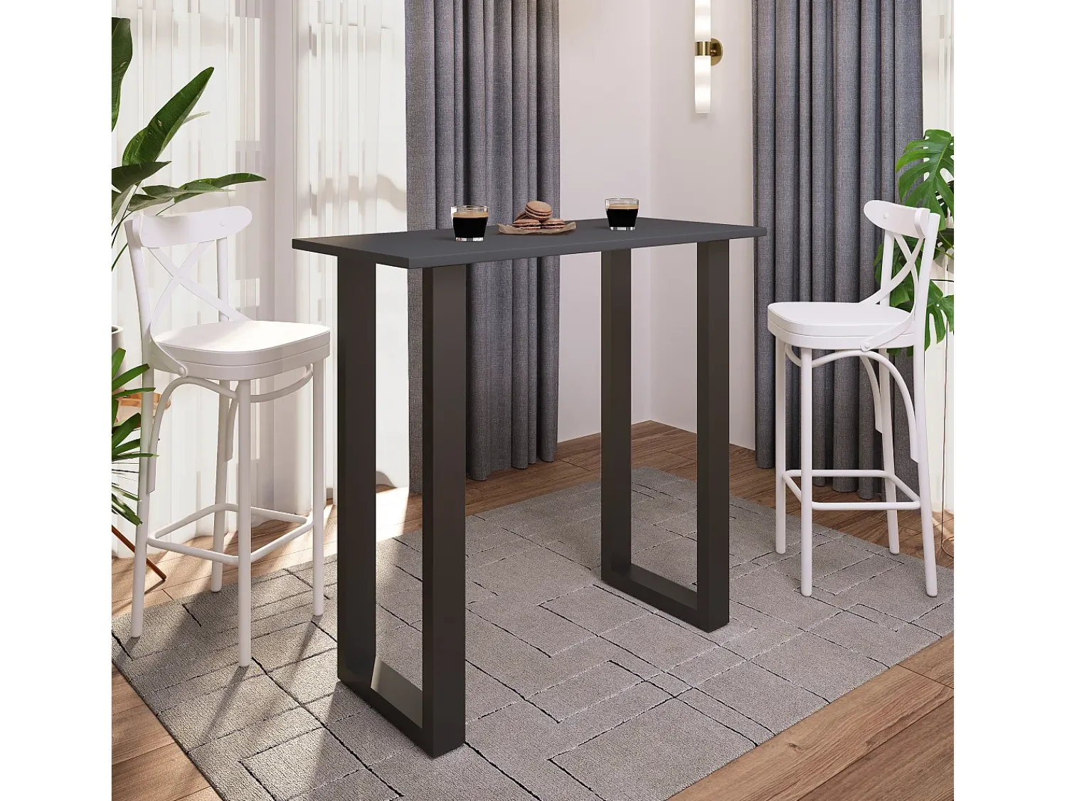 Móvel De Bar*VCM Mesa de bar | Tresen | Mesa em pé | Mesa alta | Mesa de mesa com rolamentos - Xona 110x50 cm (Preto / Antracite) Multicor