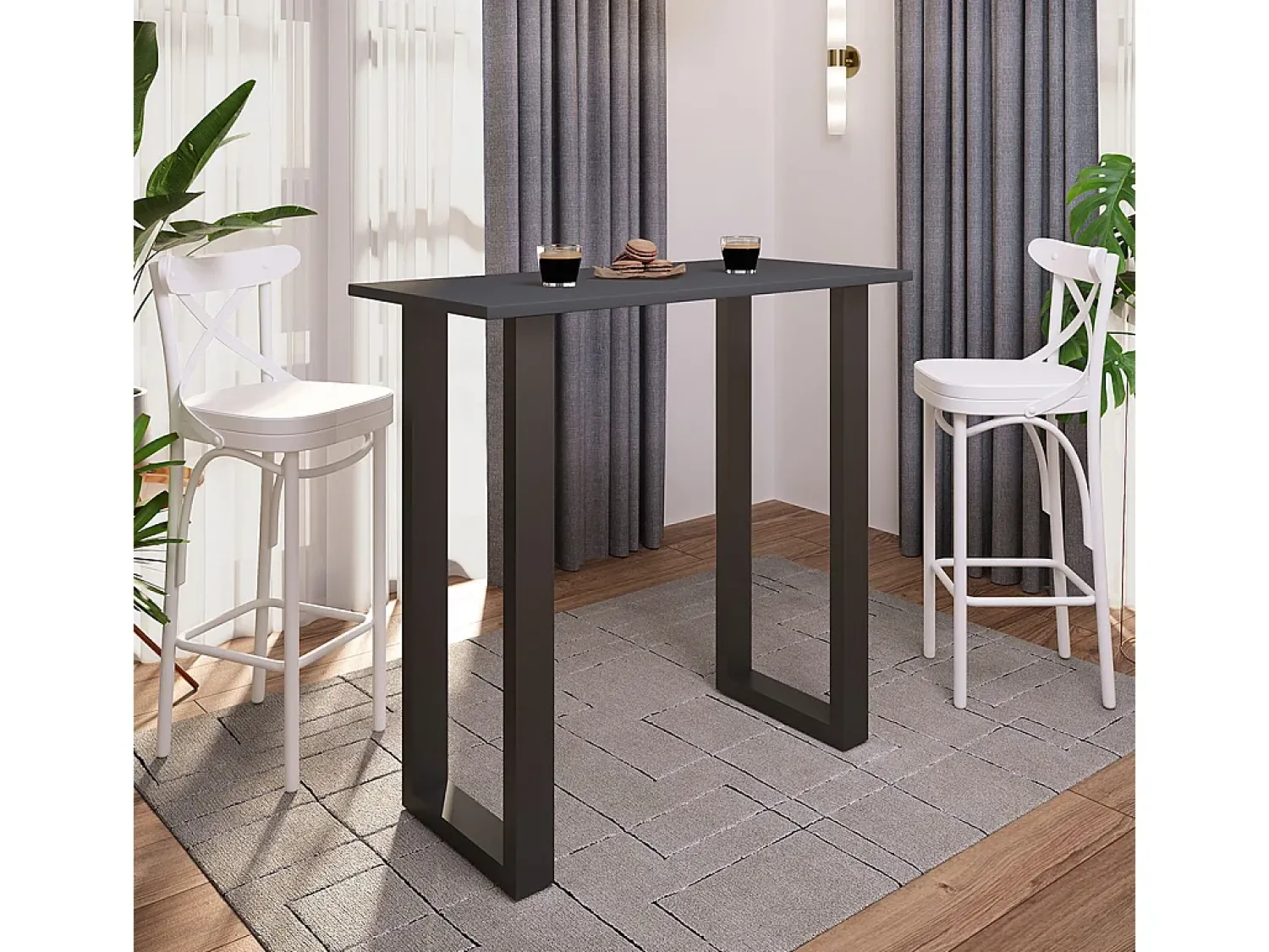Móvel De Bar*VCM Mesa de bar | Tresen | Mesa em pé | Mesa alta | Mesa de mesa com rolamentos - Xona 110x50 cm (Preto / Antracite) Multicor