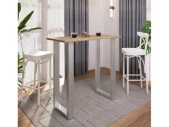 New VCM Mesa de bar | Tresen | Mesa em pé | Mesa alta | Mesa de mesa com rolamentos - Xona 110x50 cm (Prata / Sonoma Oak) Multicor