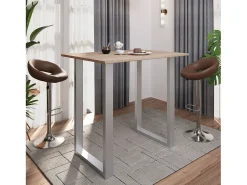 Discount VCM Mesa de bar | Tresen | Mesa em pé | Mesa alta | Mesa de mesa com rolamentos - Xona 110x80 cm (Prata / Sonoma Oak) Multicor