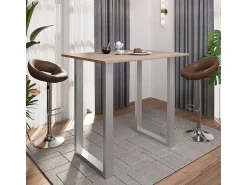 Discount VCM Mesa de bar | Tresen | Mesa em pé | Mesa alta | Mesa de mesa com rolamentos - Xona 110x80 cm (Prata / Sonoma Oak) Multicor