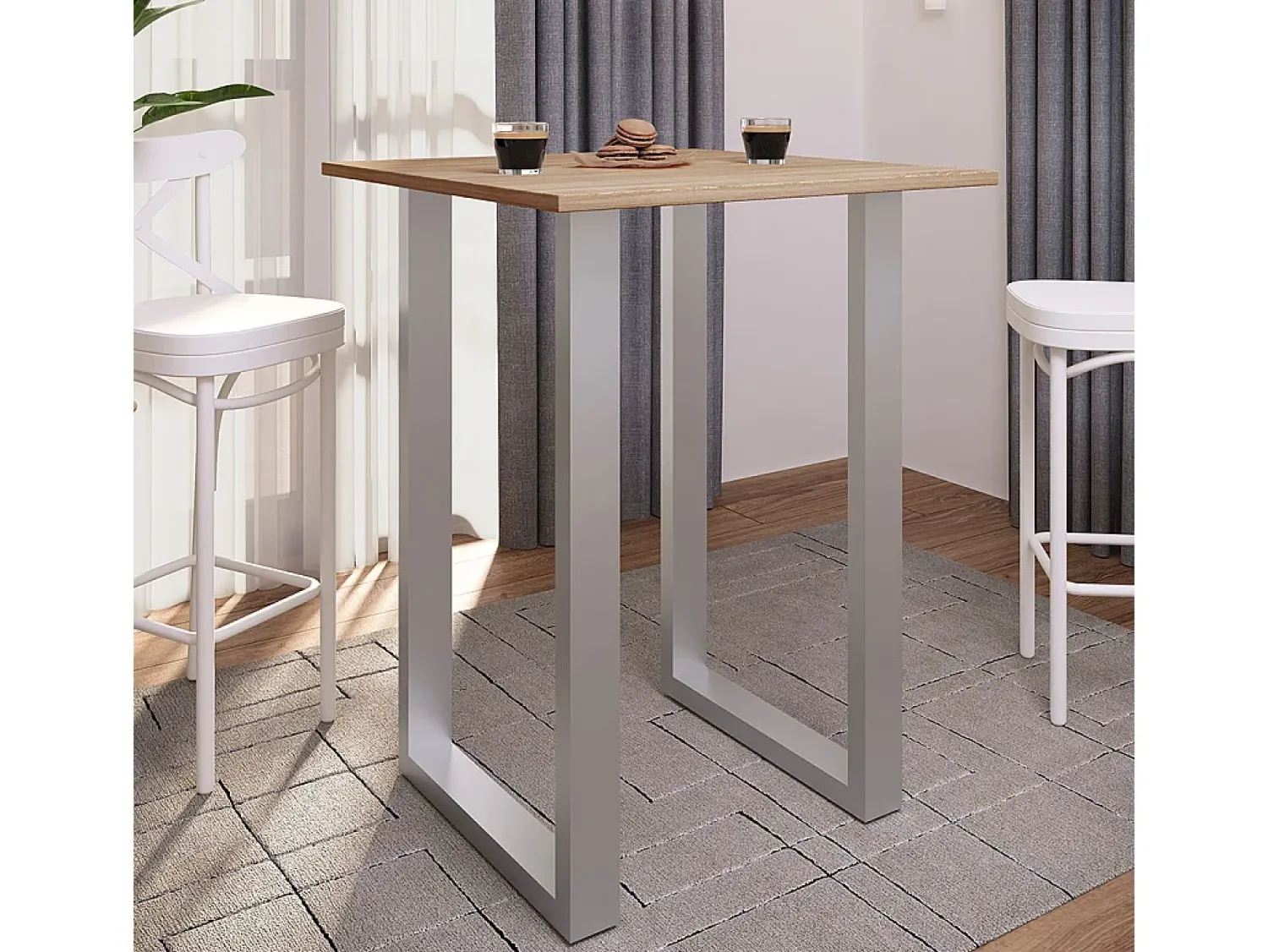 New VCM Mesa de bar | Tresen | Mesa em pé | Mesa alta | Mesa de mesa com rolamentos - Xona 80x50 cm (Prata / Sonoma Oak) Multicor