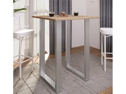 New VCM Mesa de bar | Tresen | Mesa em pé | Mesa alta | Mesa de mesa com rolamentos - Xona 80x50 cm (Prata / Sonoma Oak) Multicor
