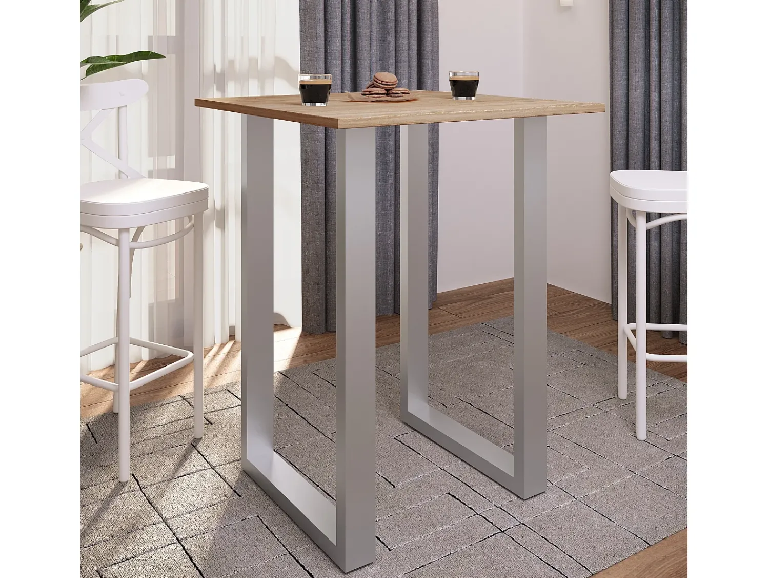 New VCM Mesa de bar | Tresen | Mesa em pé | Mesa alta | Mesa de mesa com rolamentos - Xona 80x50 cm (Prata / Sonoma Oak) Multicor