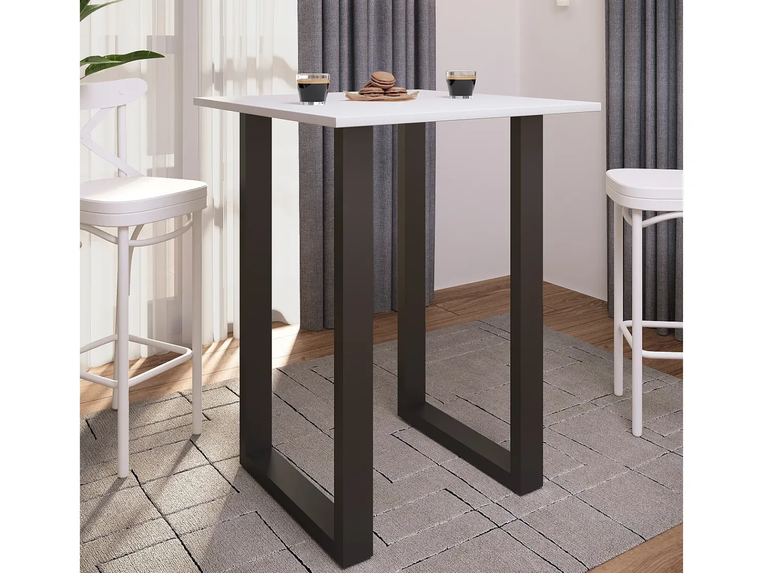 Móvel De Bar*VCM Mesa de bar | Tresen | Mesa em pé | Mesa alta | Mesa de mesa com rolamentos - Xona 80x50 cm (Preto / Branco) Multicor