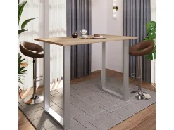 Móvel De Bar*VCM Mesa de bar | Tresen | Mesa em pé | Mesa alta | Mesa de mesa com rolamentos - Xona 140x80 cm (Prata / Sonoma Oak) Multicor