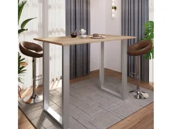 Móvel De Bar*VCM Mesa de bar | Tresen | Mesa em pé | Mesa alta | Mesa de mesa com rolamentos - Xona 140x80 cm (Prata / Sonoma Oak) Multicor