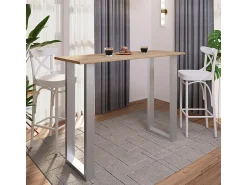Móvel De Bar|VCM Mesa de bar | Tresen | Mesa em pé | Mesa alta | Mesa de mesa com rolamentos - Xona 140x50 cm (Prata / Sonoma Oak) Multicor