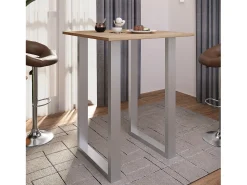 VCM Mesa de bar | Tresen | Mesa em pé | Mesa alta | Mesa de mesa com rolamentos - Xona 80x80 cm (Prata / Sonoma Oak)^ Móvel De Bar