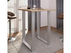 VCM Mesa de bar | Tresen | Mesa em pé | Mesa alta | Mesa de mesa com rolamentos - Xona 80x80 cm (Prata / Sonoma Oak)^ Móvel De Bar