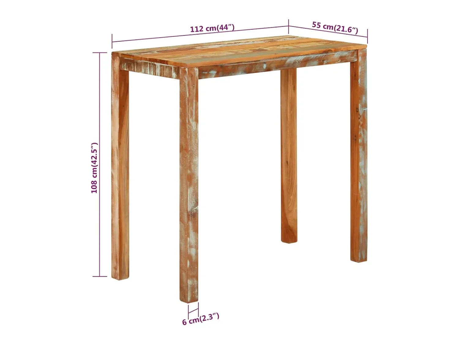 Mesa De Apoio*vidaxl Mesa de bar 112x55x108 cm madeira recuperada maciça Multicor