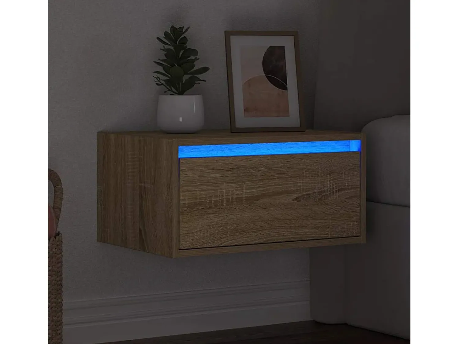 Móvel De Tv|vidaxl Mesa de cabeceira de parede com luzes LED carvalho sonoma Castanho
