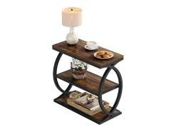 Mesa De Apoio*Tribesigns Mesa de Cabeceira, Mesa de Cabeceira Estreita de 3 Andares para Sala de Estar, Industrial Castanho