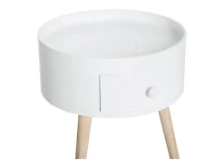 Mesa De Apoio* Mesa de cabeceira, mesa lateral com tampo elevado e pés de madeira, φ38 x 45 cm, MDF+Madeira Branco