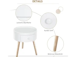 Mesa De Apoio* Mesa de cabeceira, mesa lateral com tampo elevado e pés de madeira, φ38 x 45 cm, MDF+Madeira Branco