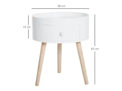Mesa De Apoio* Mesa de cabeceira, mesa lateral com tampo elevado e pés de madeira, φ38 x 45 cm, MDF+Madeira Branco