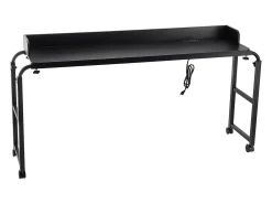 Outlet Mesa de Cabeceira Móvel SucceBuy, Mesa de Apoio com 4 Rodízios e Tomada, Secretária de Cabeceira com Altura Ajustável para Casa, Escritório, Preta Preto