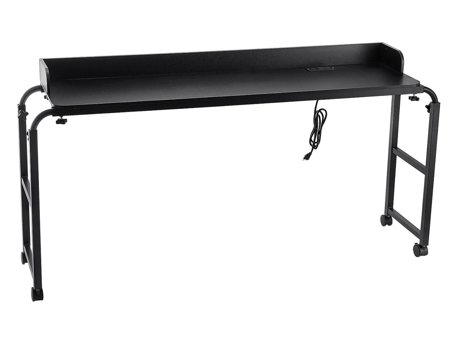 Outlet Mesa de Cabeceira Móvel SucceBuy, Mesa de Apoio com 4 Rodízios e Tomada, Secretária de Cabeceira com Altura Ajustável para Casa, Escritório, Preta Preto
