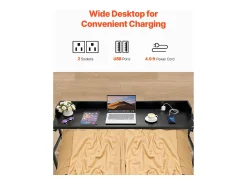 Outlet Mesa de Cabeceira Móvel SucceBuy, Mesa de Apoio com 4 Rodízios e Tomada, Secretária de Cabeceira com Altura Ajustável para Casa, Escritório, Preta Preto