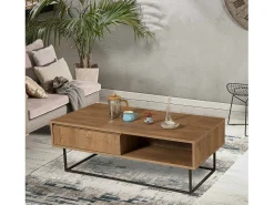 Mesa De Centro|Dmora Mesa de café Dbellod, Mesa de café baixa, Porta-revistas de sofá,Prateleira de sala, 120x60h43 cm, Noz e Preto Castanho