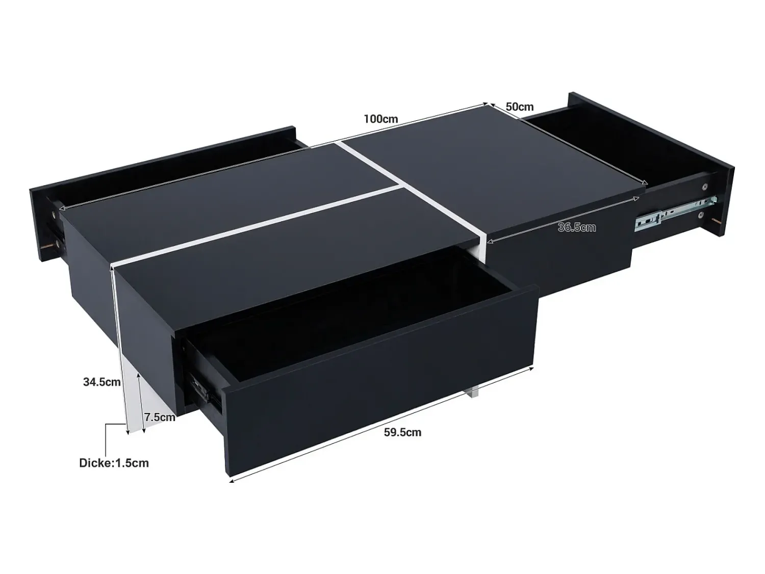 Outlet DripeX Mesa de café de 3 -acumulada, com LEDs e aplicativo, painel de partículas, e branco, 100x50 x34.5cm Preto