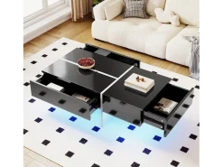 Outlet DripeX Mesa de café de 3 -acumulada, com LEDs e aplicativo, painel de partículas, e branco, 100x50 x34.5cm Preto